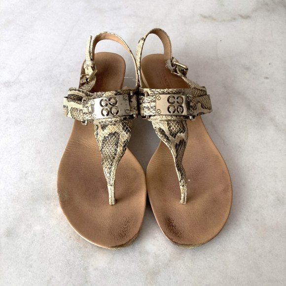 Coach wedge slingback Danielle sandal, neutral snakeskin / python print, t strap - Picture 1 of 8